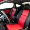 Honda Civic installed leather kit - Black & Bright Red - Front drivers side interior