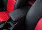 Honda Civic installed leather kit - Black & Bright Red - Console lid cover close-up