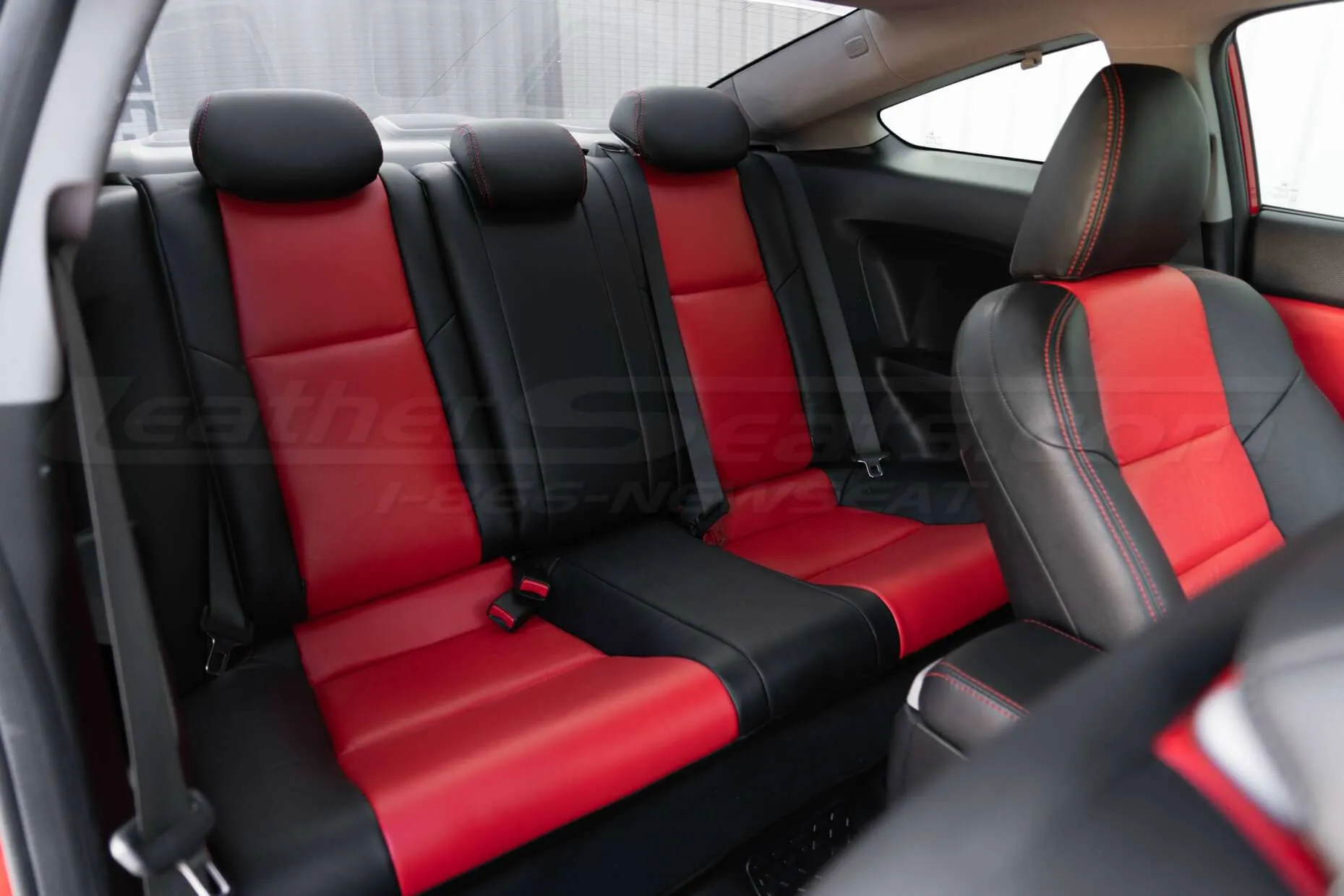 Honda Civic installed leather kit - Black & Bright Red - Rear seats from passenger side