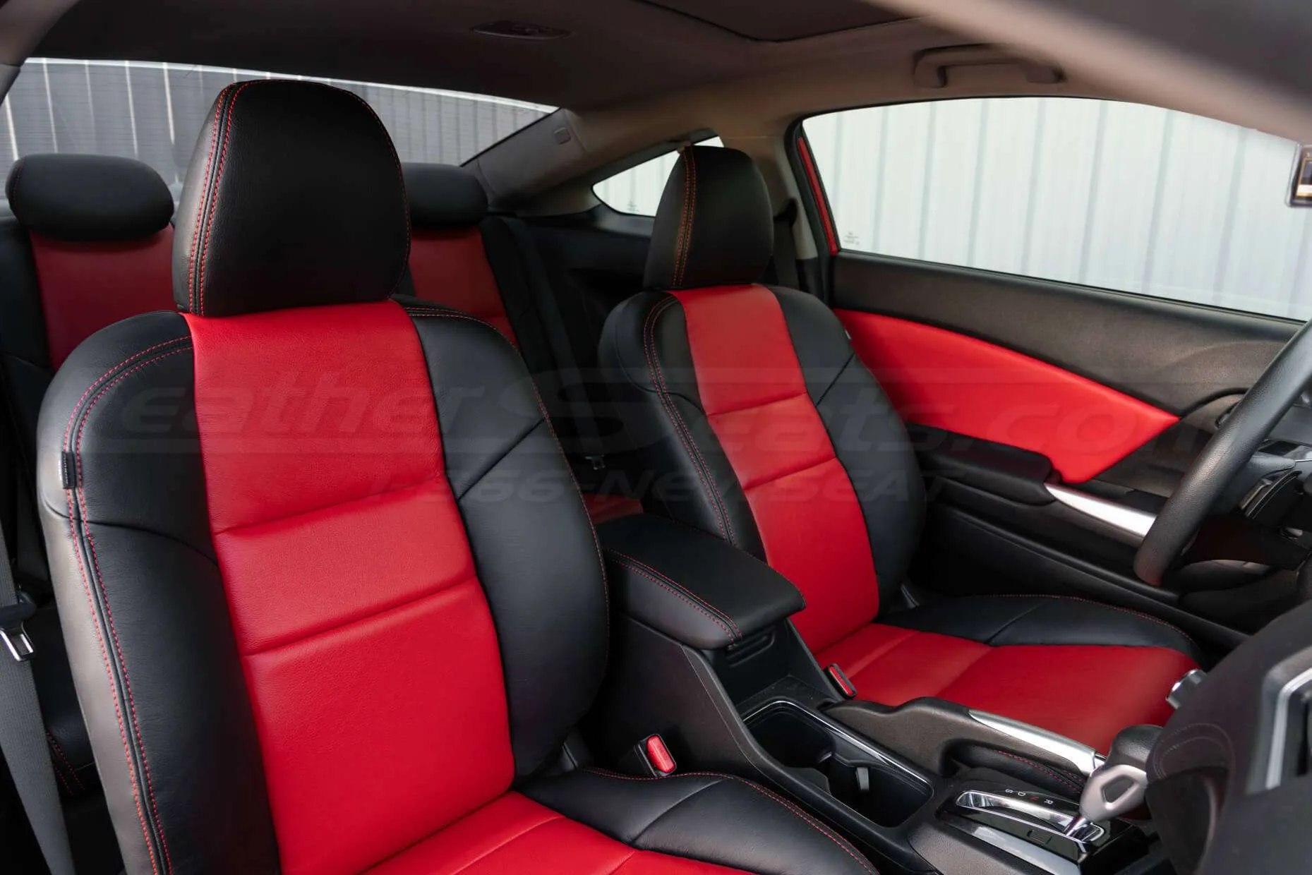Honda Civic installed leather kit - Black & Bright Red - Front interior