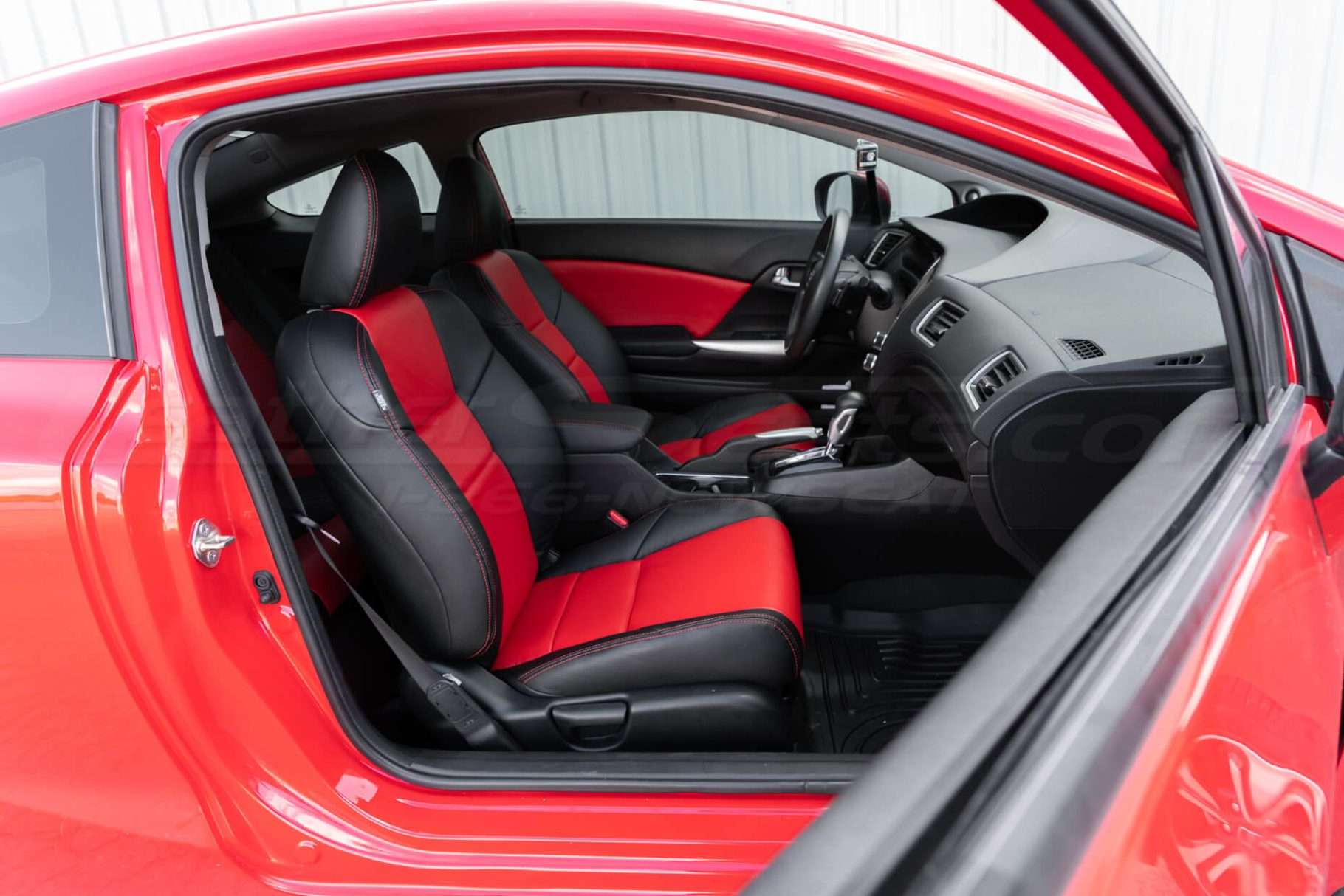 Honda Civic installed leather kit - Black & Bright Red - Passenger seat wide angle