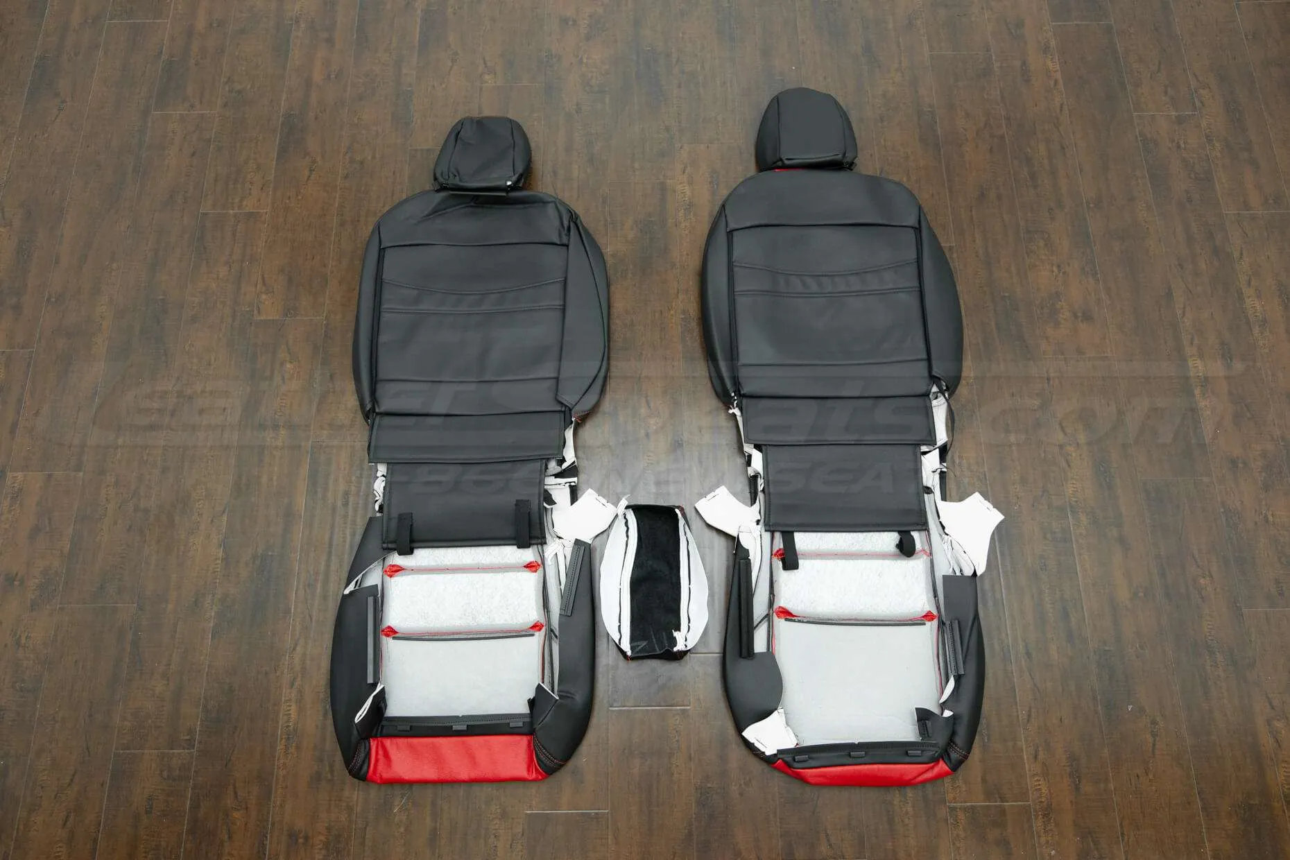 Honda Civic Leather Kit - Black & Bright Red - Back view of front seats & console lid cover