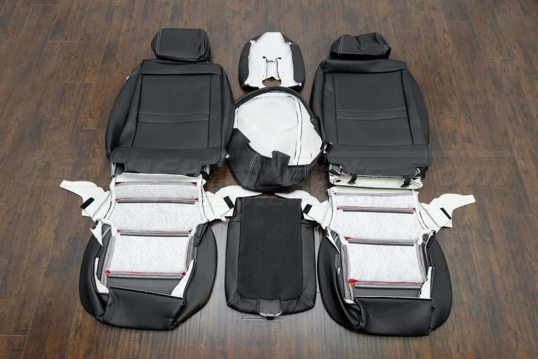 2014-2018 Chevrolet Silverado Leather Kit - Black & Bright Red - Back view of front seats