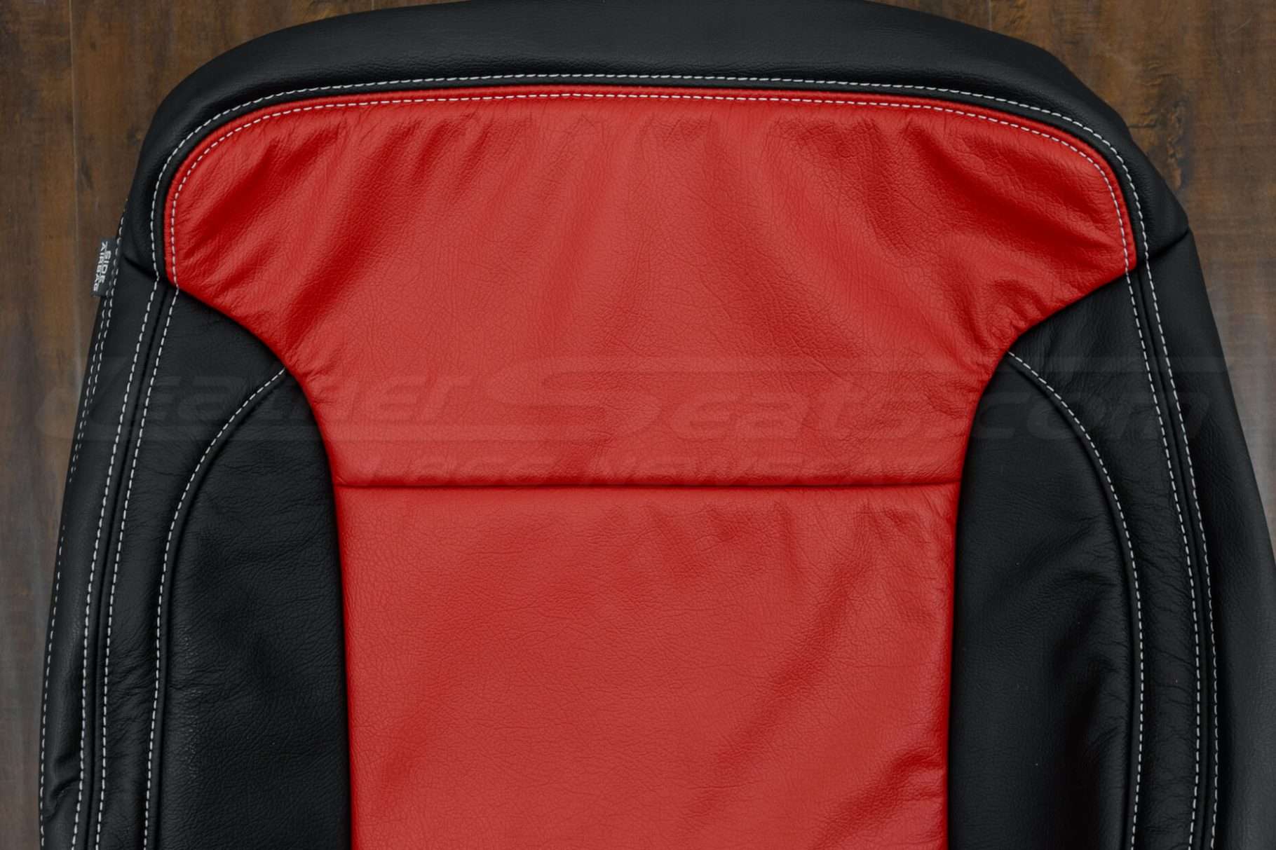 2014-2018 Chevrolet Silverado Leather Kit - Black & Bright Red - Backrest insert close-up