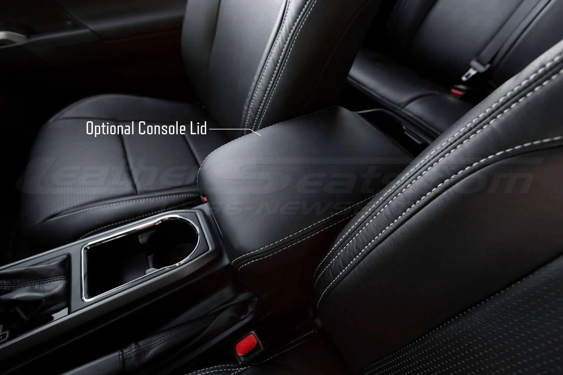 2016-2020 Toyota Tacoma Leather Seats - Black - Installed - Console lid alternative angle