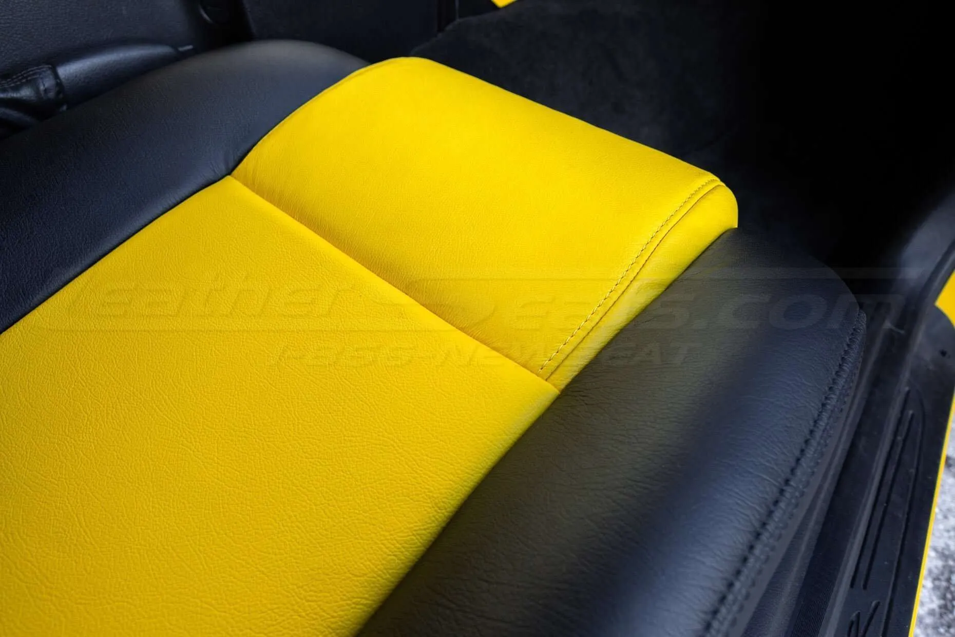 2003-2006 Chevrolet SSR Leather Kit - Black & Velocity Yellow - Installed - Front seat cushion insert close-up