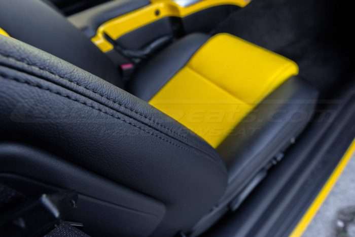 2003-2006 Chevrolet SSR Leather Kit - Black & Velocity Yellow - Installed - Black double-stitching close up