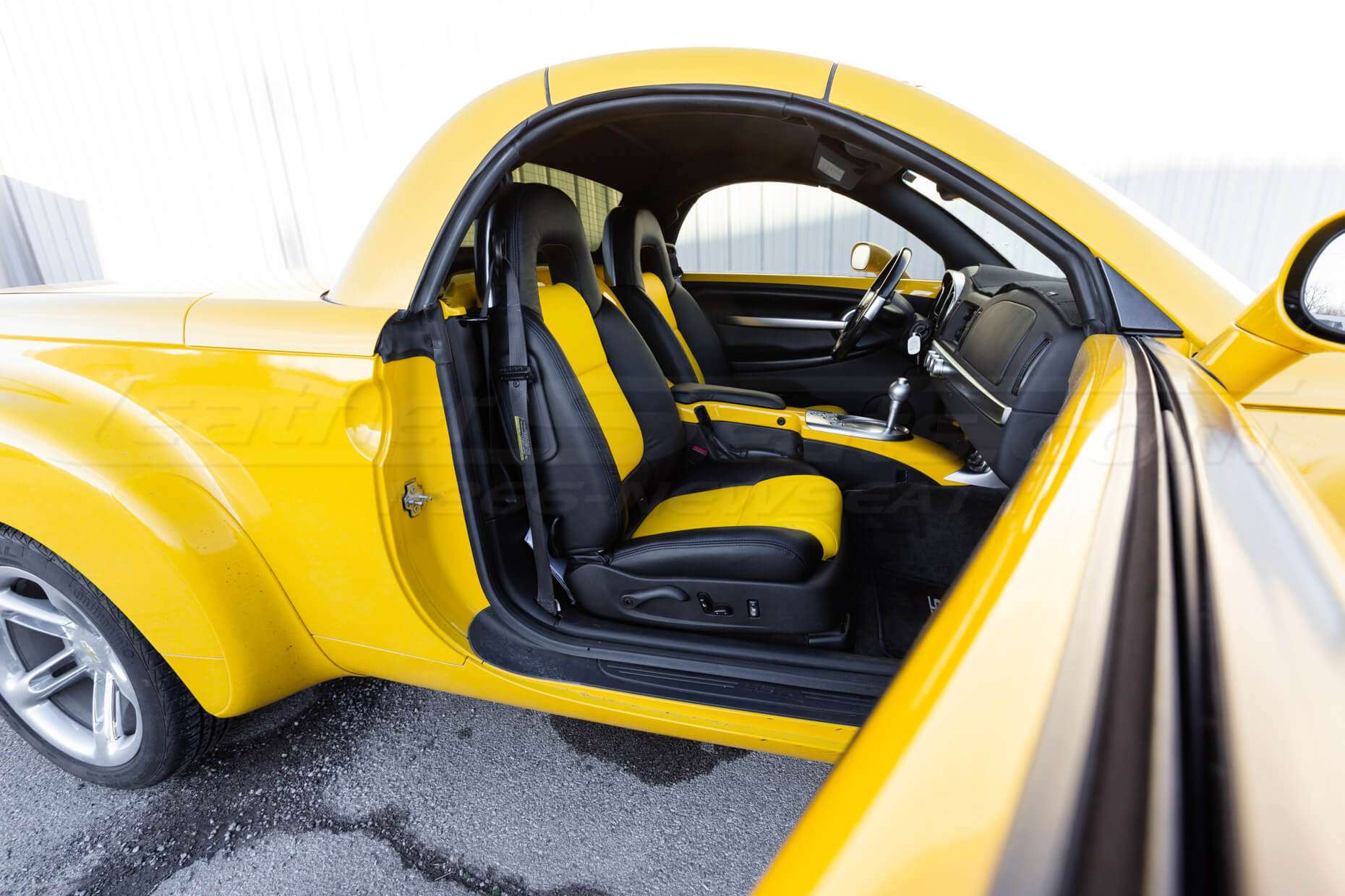 2003-2006 Chevrolet SSR Leather Kit - Black & Velocity Yellow - Installed - Passenger side wide shot