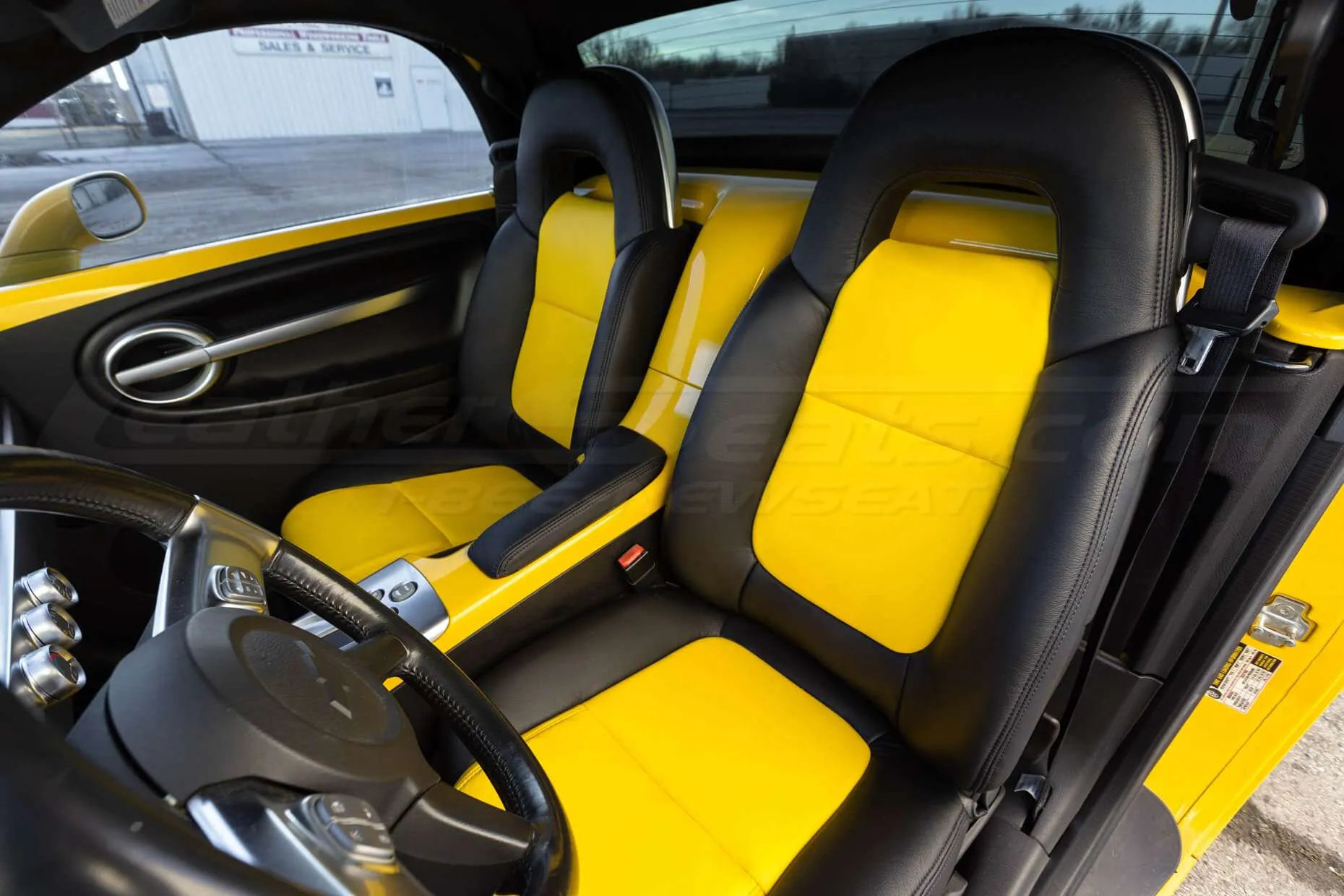 2003-2006 Chevrolet SSR Leather Kit - Black & Velocity Yellow - Installed - Drivers side interior