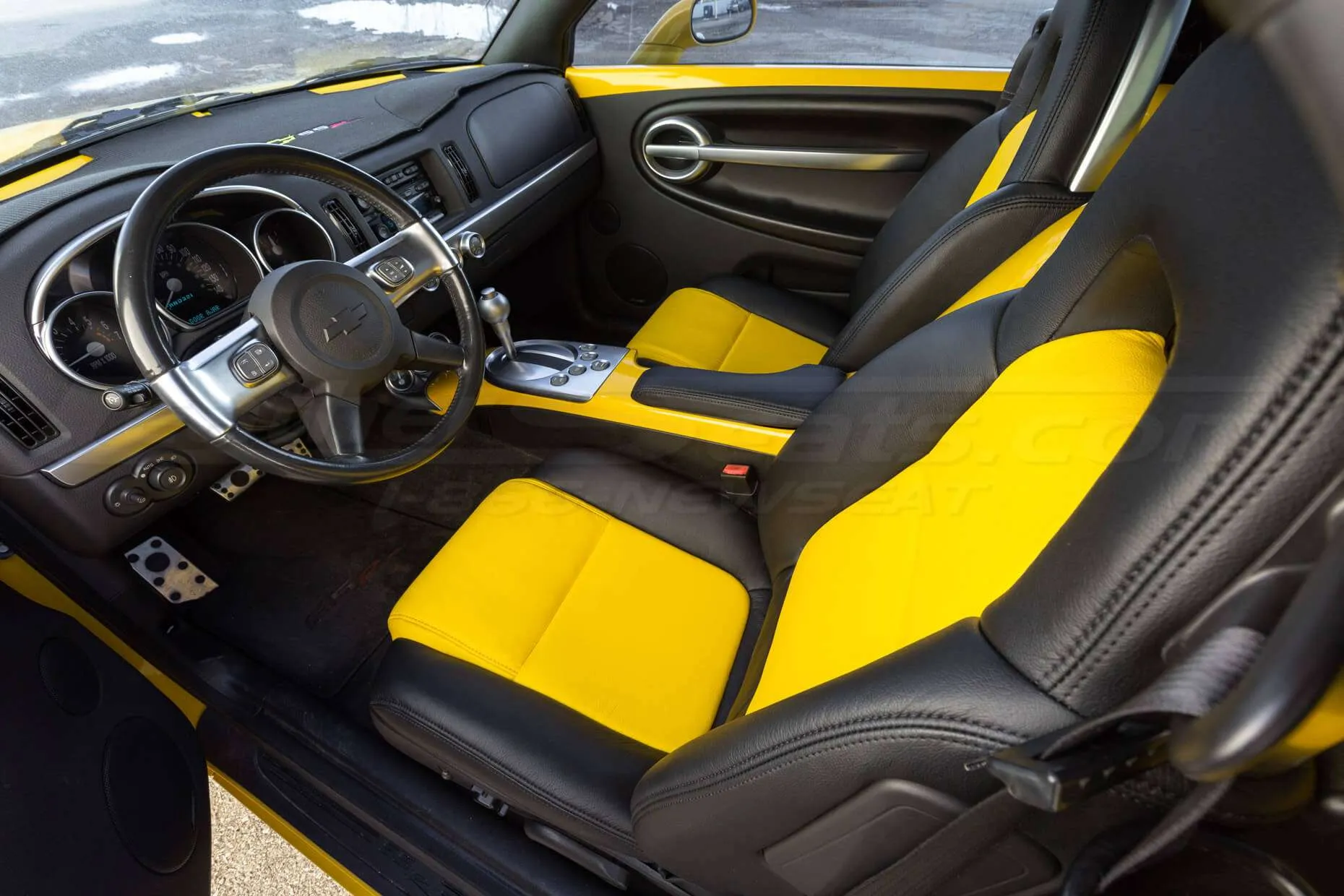2003-2006 Chevrolet SSR Leather Kit - Black & Velocity Yellow - Installed - Front driver side alternative view