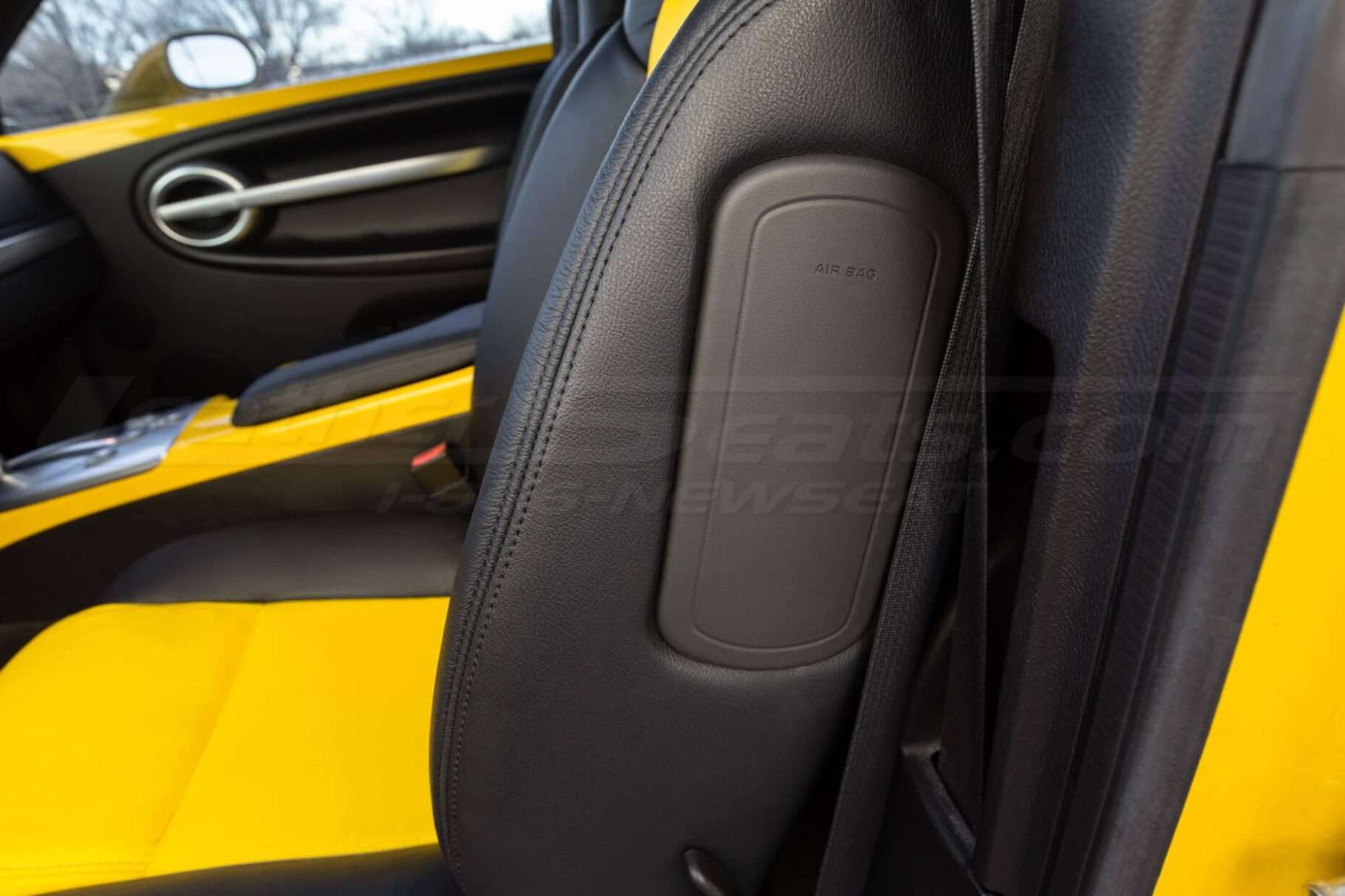 2003-2006 Chevrolet SSR Leather Kit - Black & Velocity Yellow - Installed - Side Airbag section