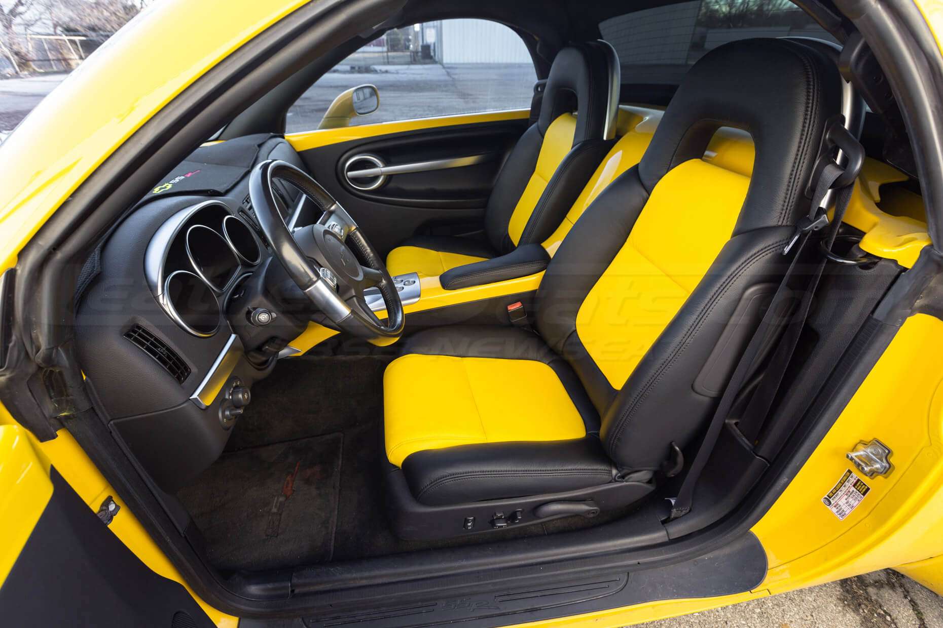 2003-2006 Chevrolet SSR Leather Kit - Black & Velocity Yellow - Installed - Front driver seat