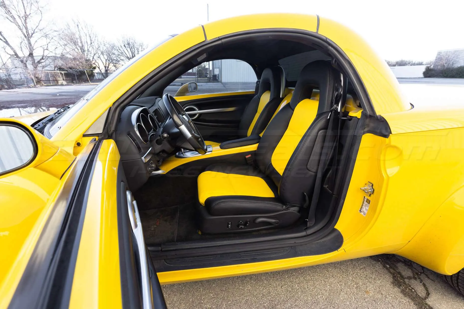 2003-2006 Chevrolet SSR Leather Kit - Black & Velocity Yellow - Installed - Front drivers seat wide angle