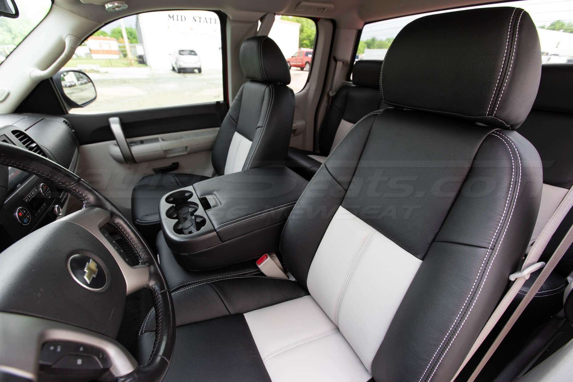 2003-2007 Chevrolet Silverado Upholstery Kit - Black & Dove Grey - Installed - Front Driver seat