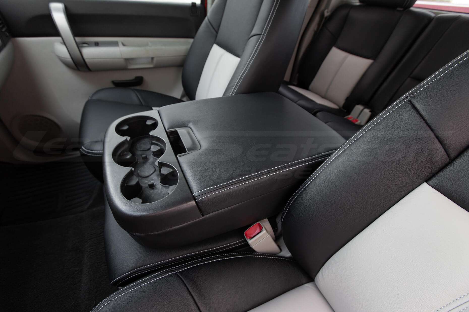 2003-2007 Chevrolet Silverado Upholstery Kit - Black & Dove Grey - Installed - Center Console Lid