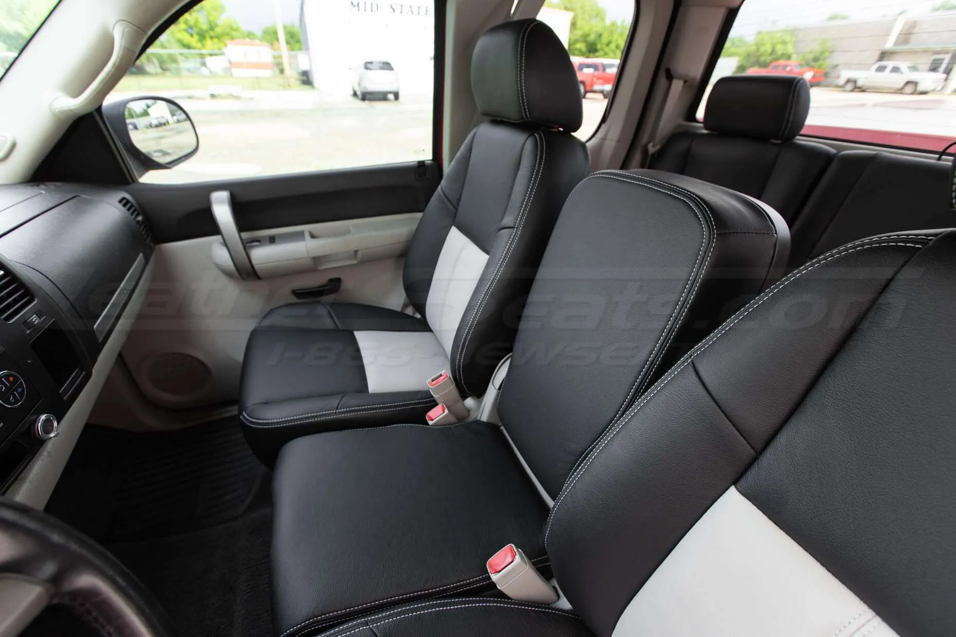 2003-2007 Chevrolet Silverado Upholstery Kit - Black & Dove Grey - Installed - Center and passenger seat