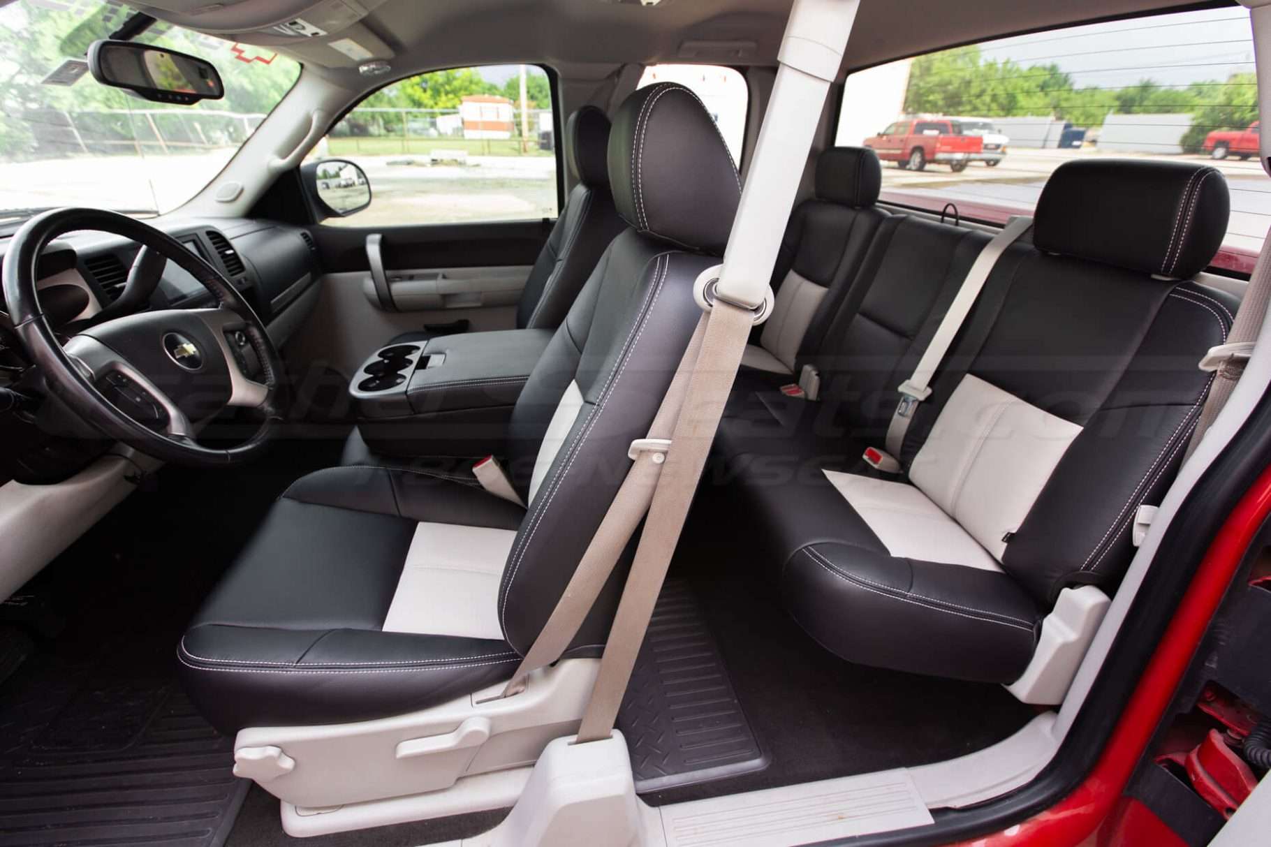 2003-2007 Chevrolet Silverado Upholstery Kit - Black & Dove Grey - Installed - Front and backseat view