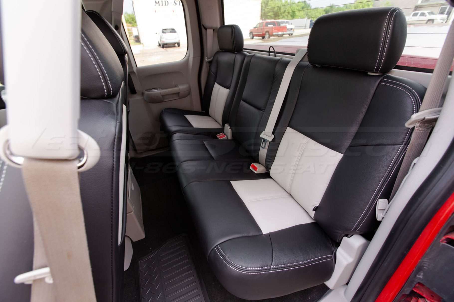 2003-2007 Chevrolet Silverado Upholstery Kit - Black & Dove Grey - Installed - Rear seats