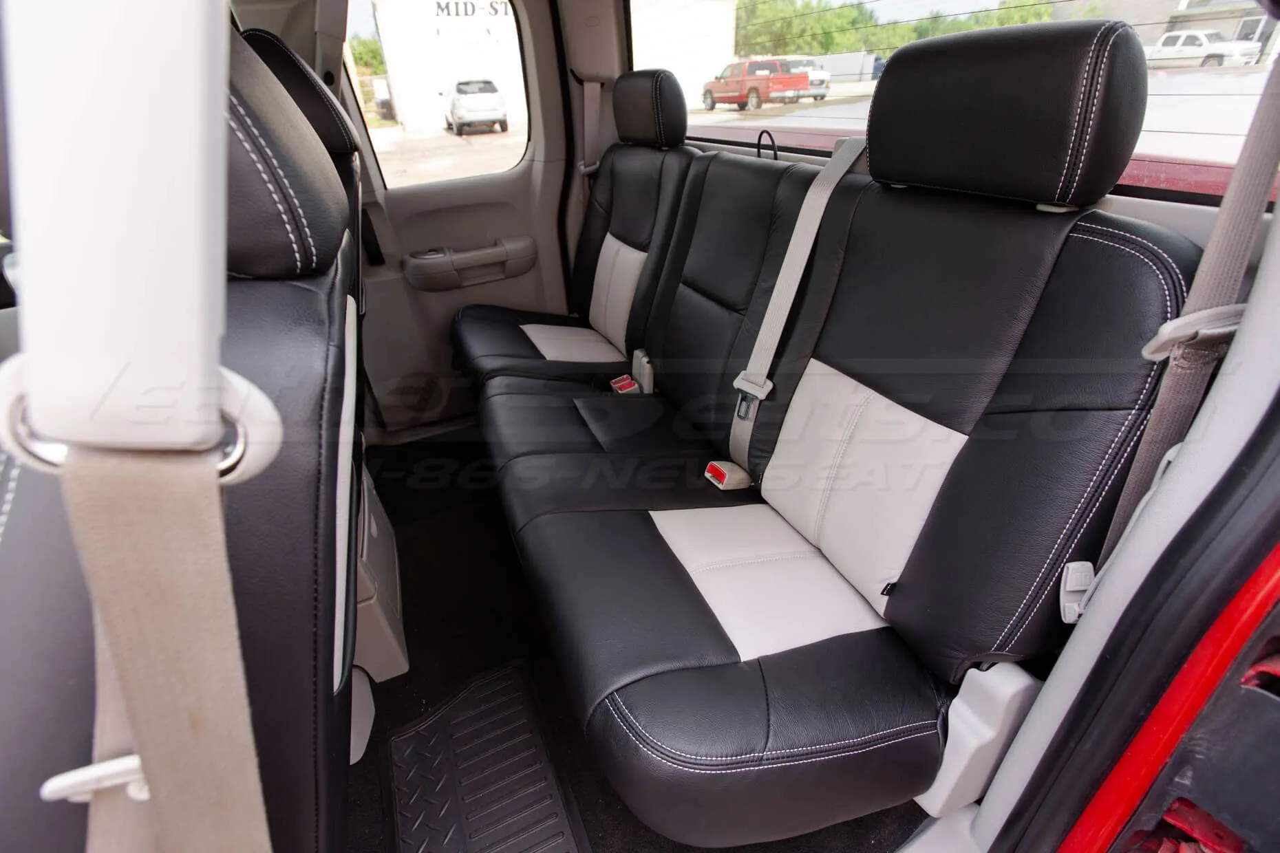 2003-2007 Chevrolet Silverado Upholstery Kit - Black & Dove Grey - Installed - Rear seats