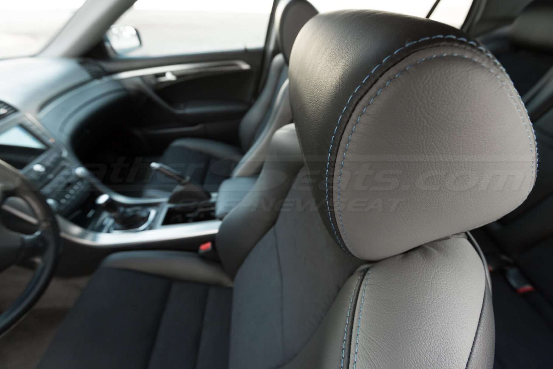 Drives side headrest double-stitching - 04- 08 Acura TL Black, Black Suede & Light Grey Kit