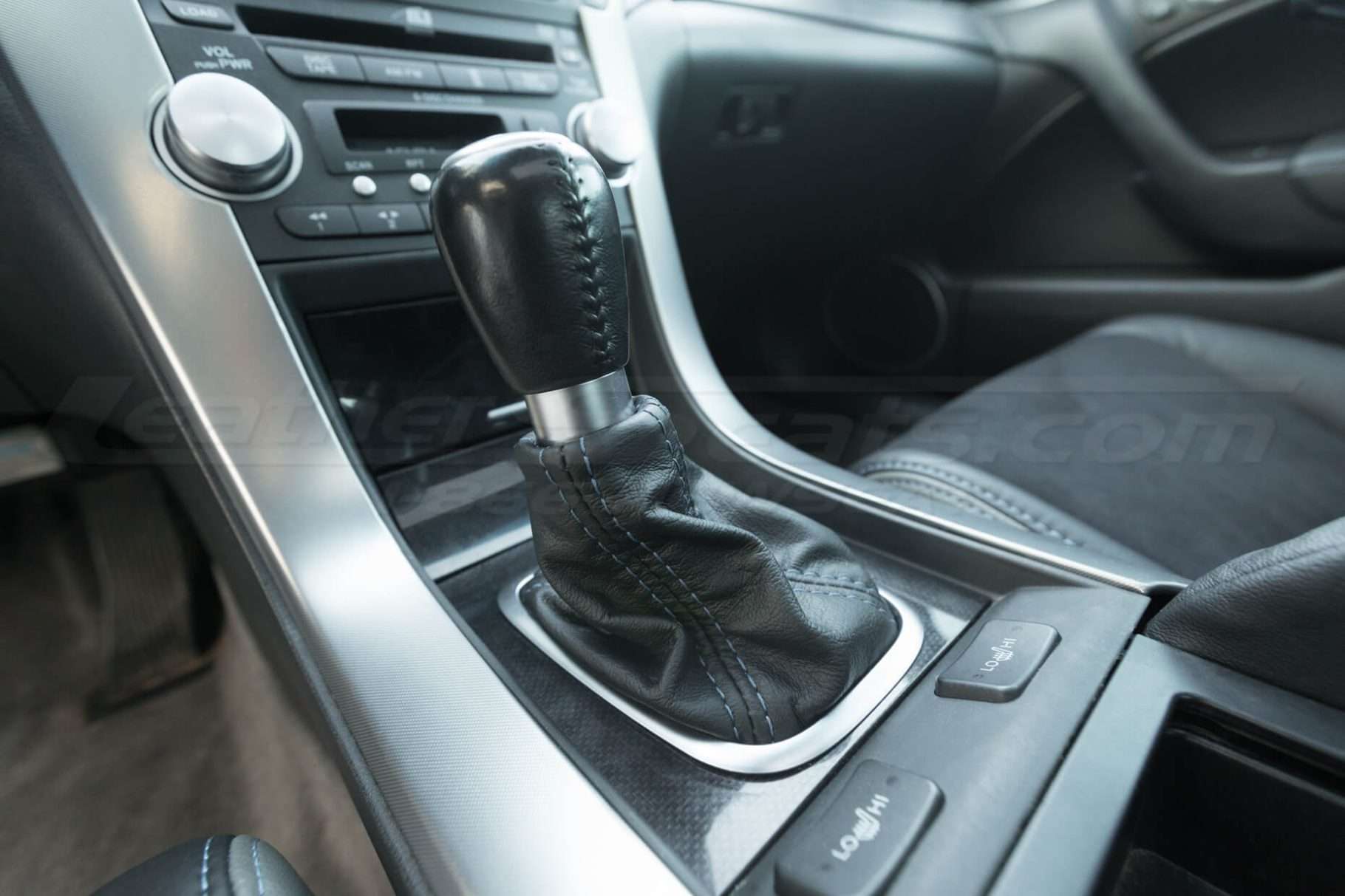 Installed shift boot upholstery - 04- 08 Acura TL Black, Black Suede & Light Grey Kit