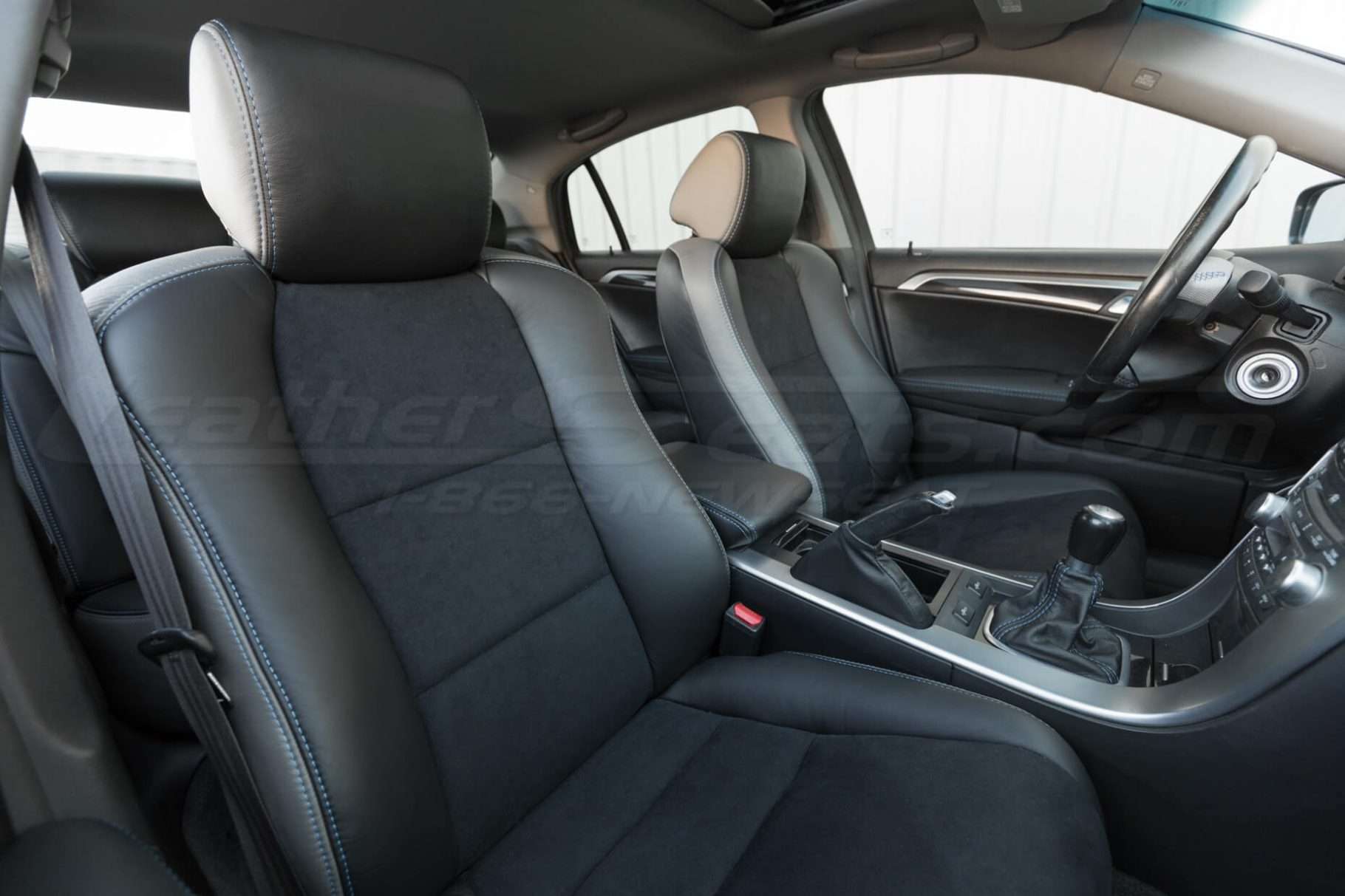 Installed upholstery - front seats - 04- 08 Acura TL Black, Black Suede & Light Grey Kit 3