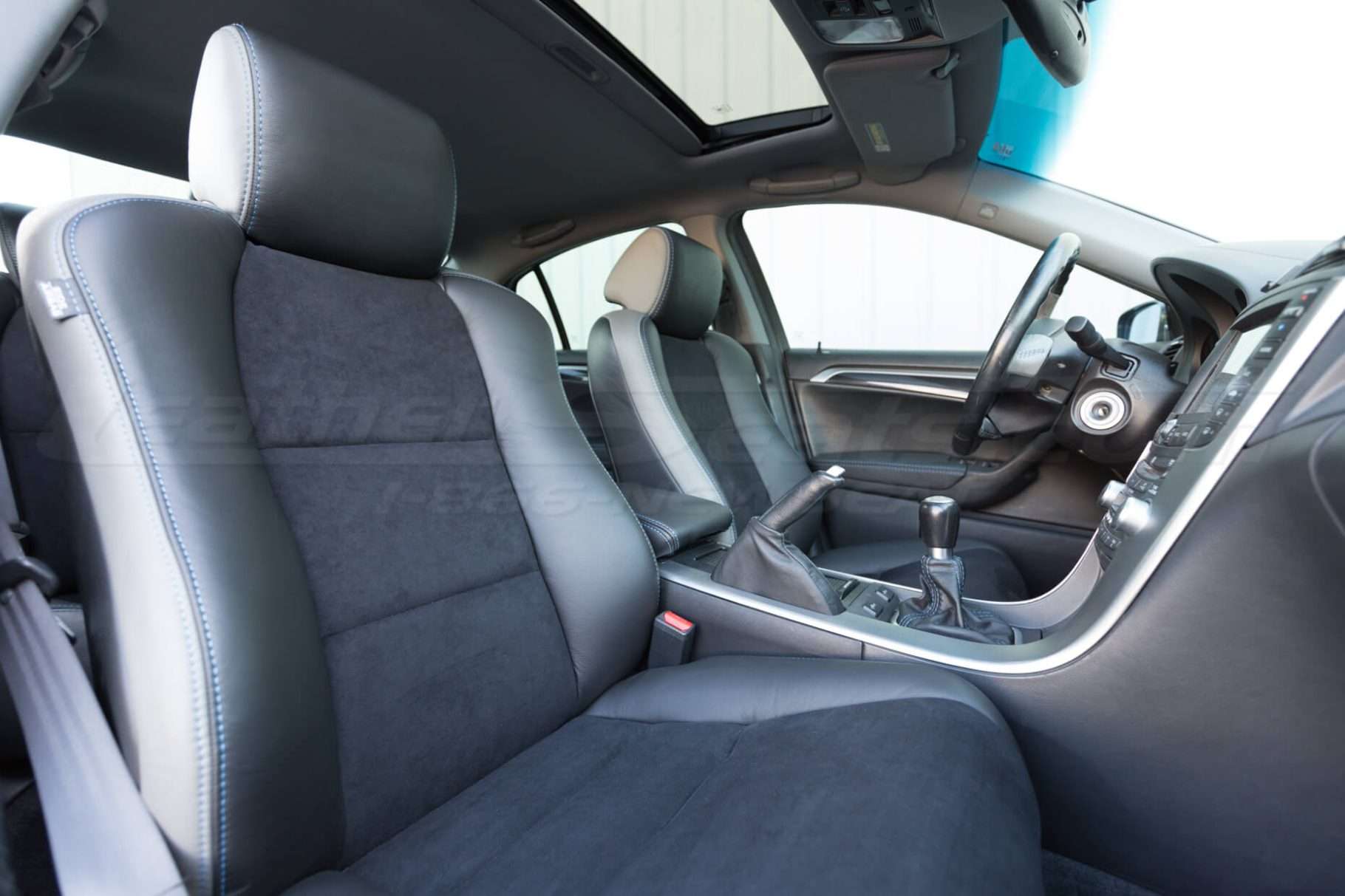 Installed upholstery - front seats - 04- 08 Acura TL Black, Black Suede & Light Grey Kit