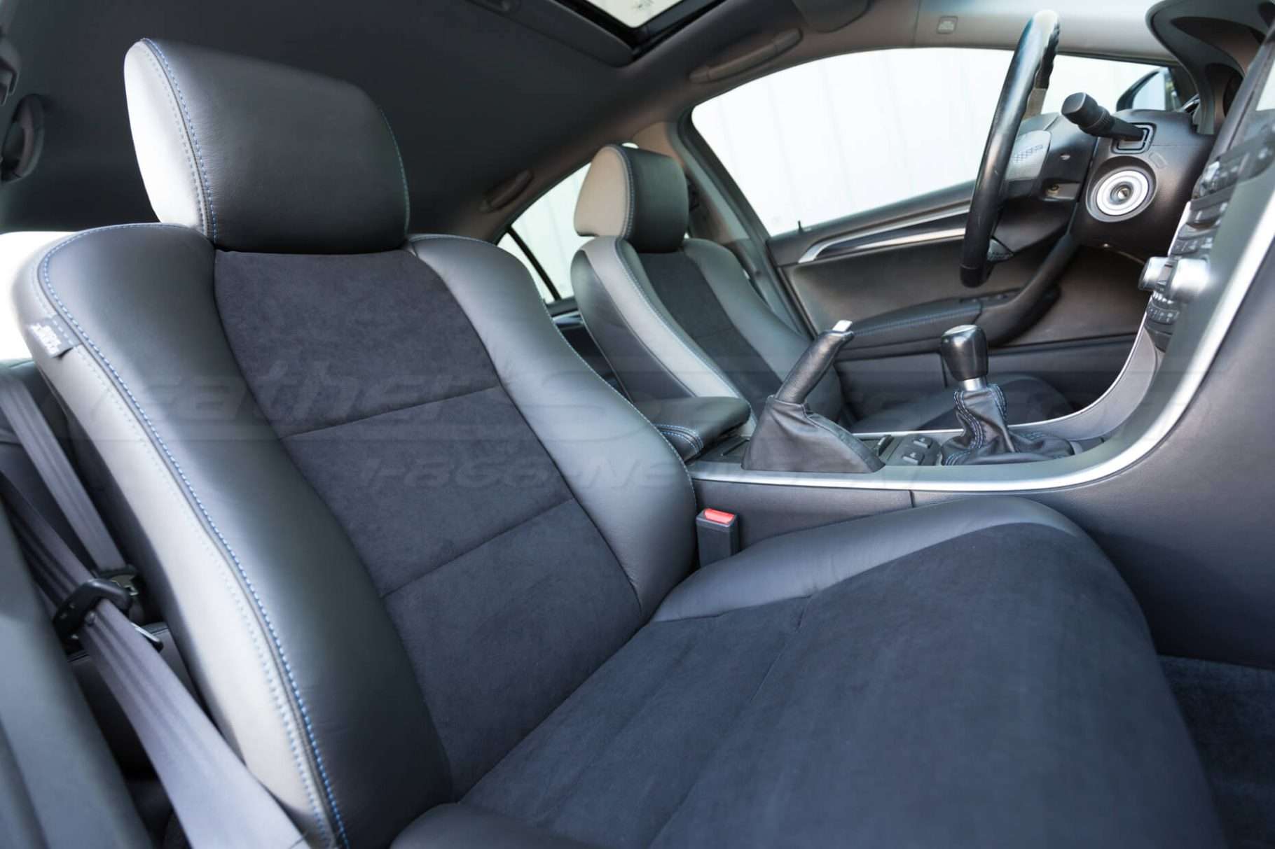Installed upholstery - front seats - 04- 08 Acura TL Black, Black Suede & Light Grey Kit