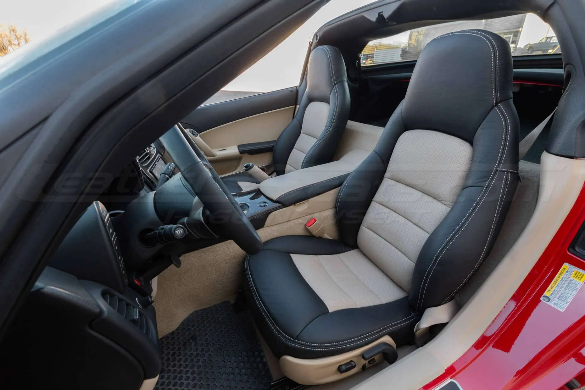 Installed 05-11 Chevrolet Corvette Leather Kit - Black & Sandstone - Front driver Seat 2