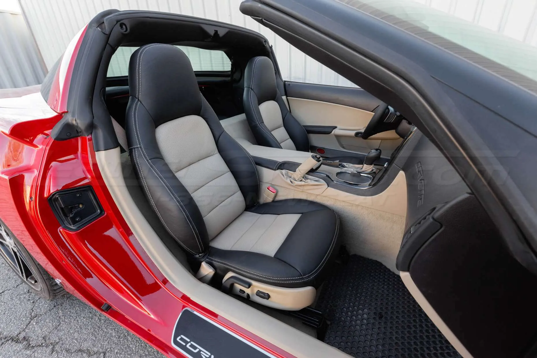Installed 05-11 Chevrolet Corvette Leather Kit - Black & Sandstone - Front Passenger seat