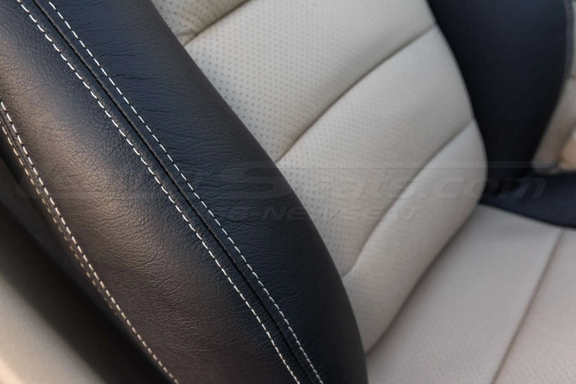 Installed 05-11 Chevrolet Corvette Leather Kit - Black & Sandstone - Perforation and side double-stitching