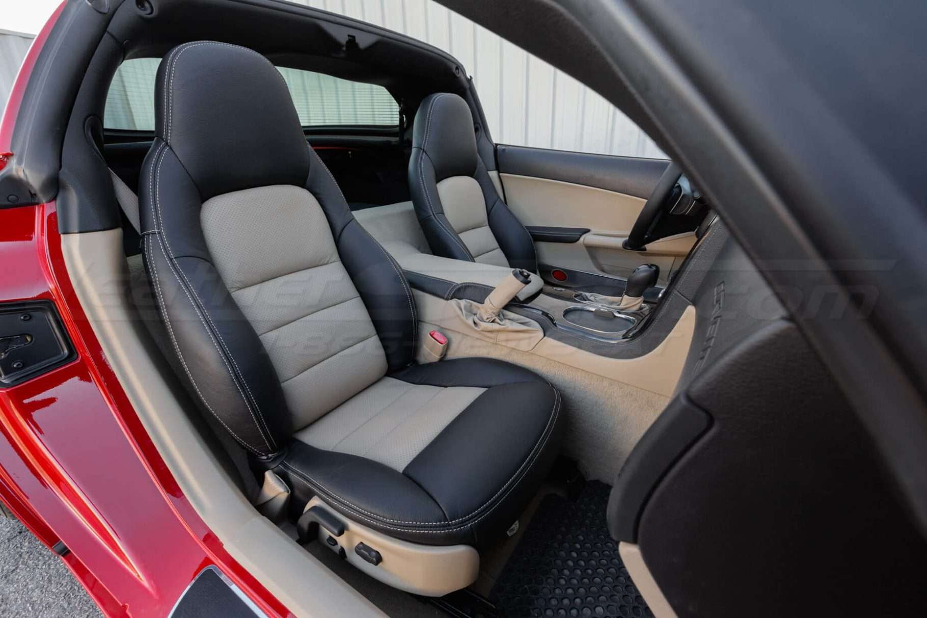 Installed 05-11 Chevrolet Corvette Leather Kit - Black & Sandstone - Passenger Seat