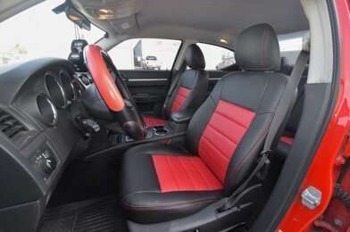 Dodge Charger Installed Upholstery Kit - Dark Graphite & Red