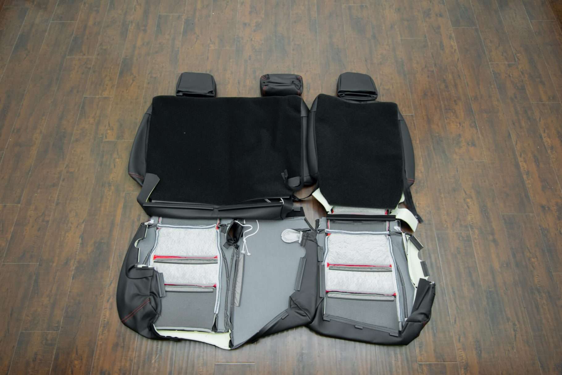 2011-2018 Dodge Durango Upholstery Kit- Black & Bright Red - Back view of rear seats