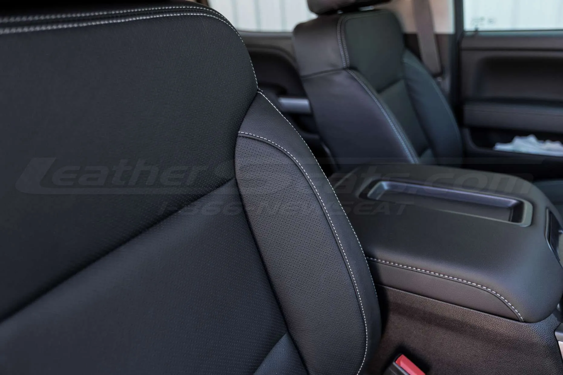 2014-2018 Chevrolet Silverado LeatherSeat Kit - Black - Installed - Bolster Double-Stitching close-up