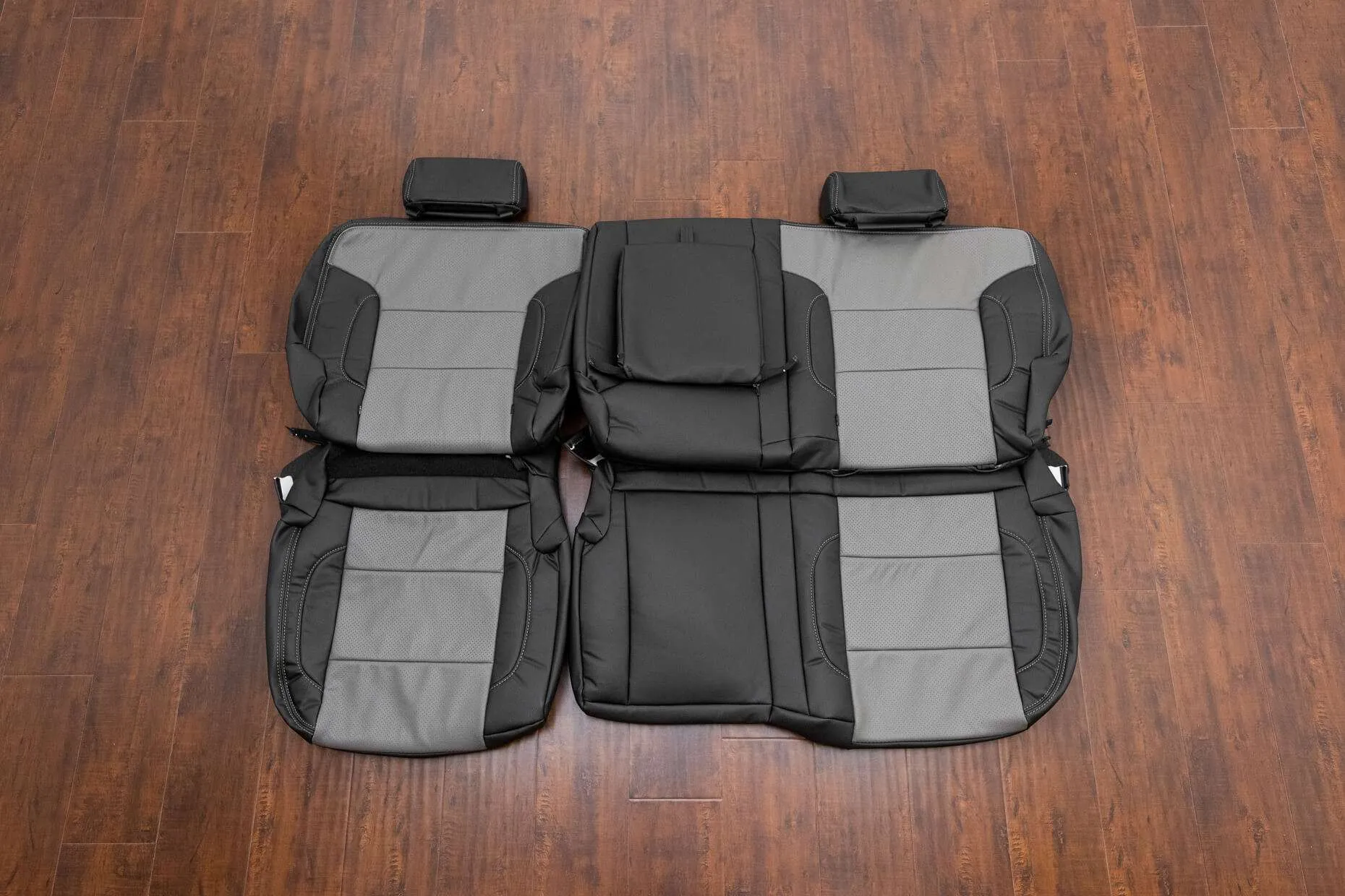 2014-2018 Chevrolet Silverado Leather Kit - Black & Light Grey - Rear seats with armrest