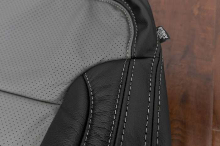 2014-2018 Chevrolet Silverado Leather Kit - Black & Light Grey - Backrest double-stitching close up
