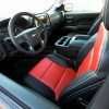 GMC Sierra leather upholstery kit - Black and Bright Red - Installed - Drivers seat, headrest down view
