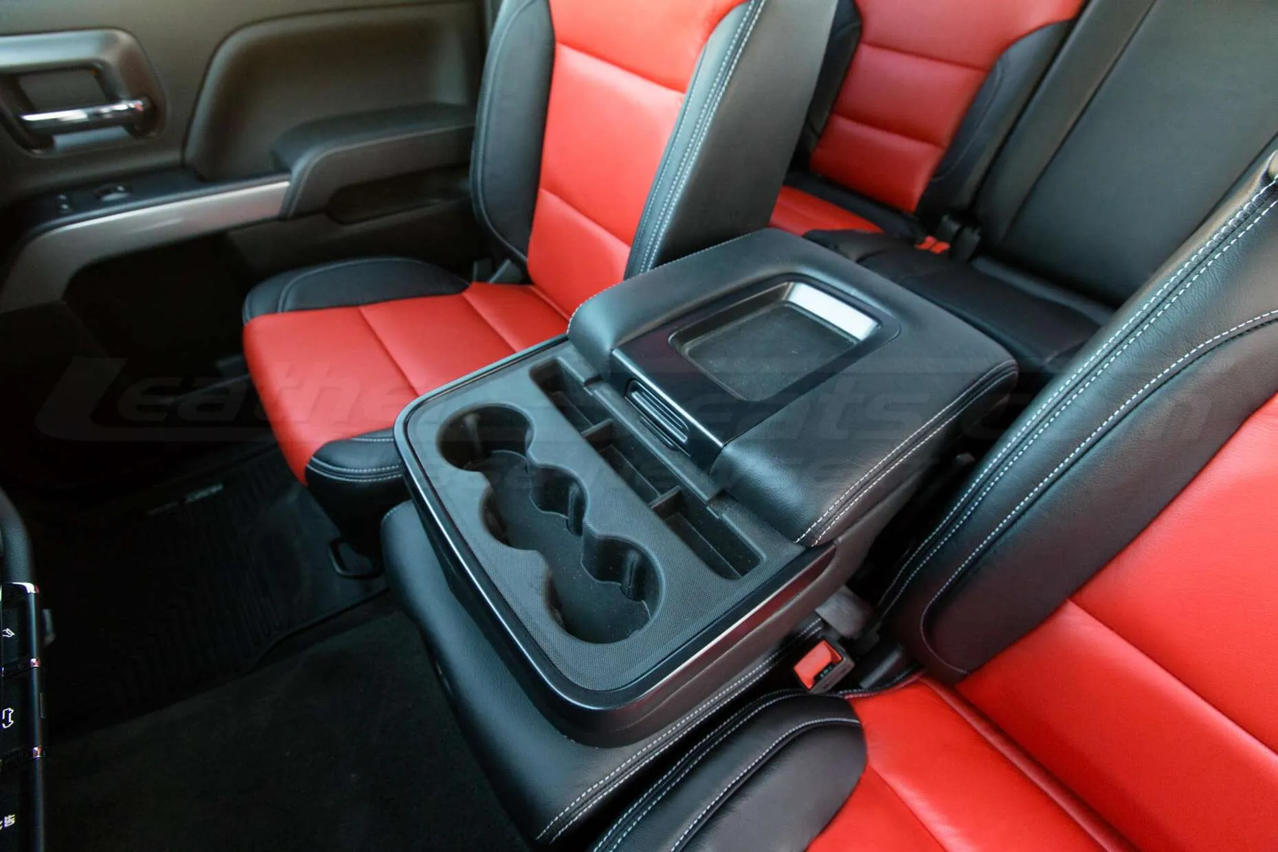 GMC Sierra leather upholstery kit - Black and Bright Red - Center Console