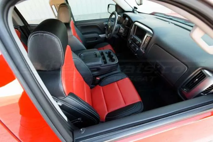 GMC Sierra leather upholstery kit - Black and Bright Red - Front Passenger seat - headrest down view