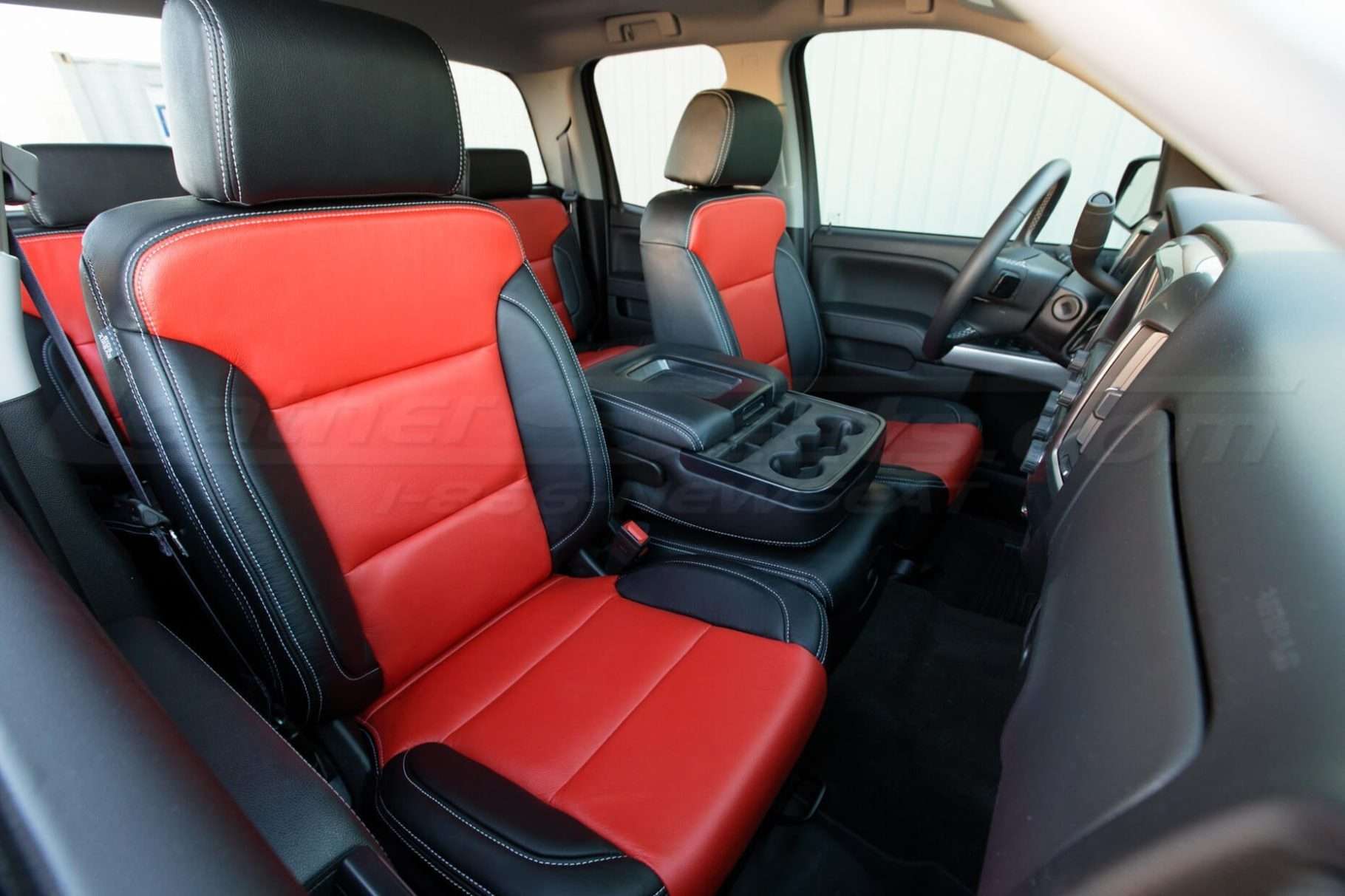 GMC Sierra Black and Bright Red passenger seat