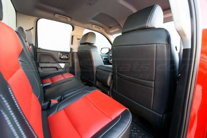 GMC Sierra leather upholstery kit - Black and Bright Red - Installed - Back of front seat