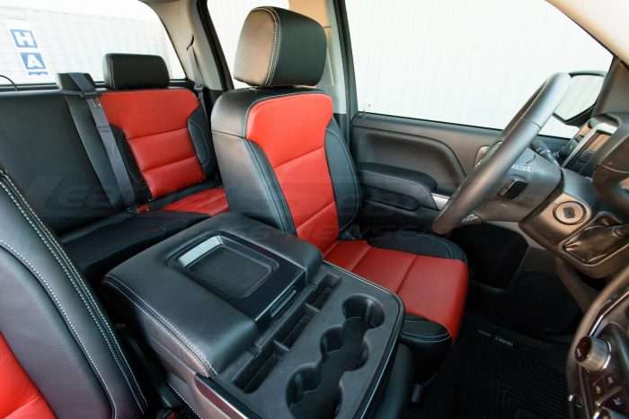 GMC Sierra leather upholstery kit - Black and Bright Red - Front driver seat - installed