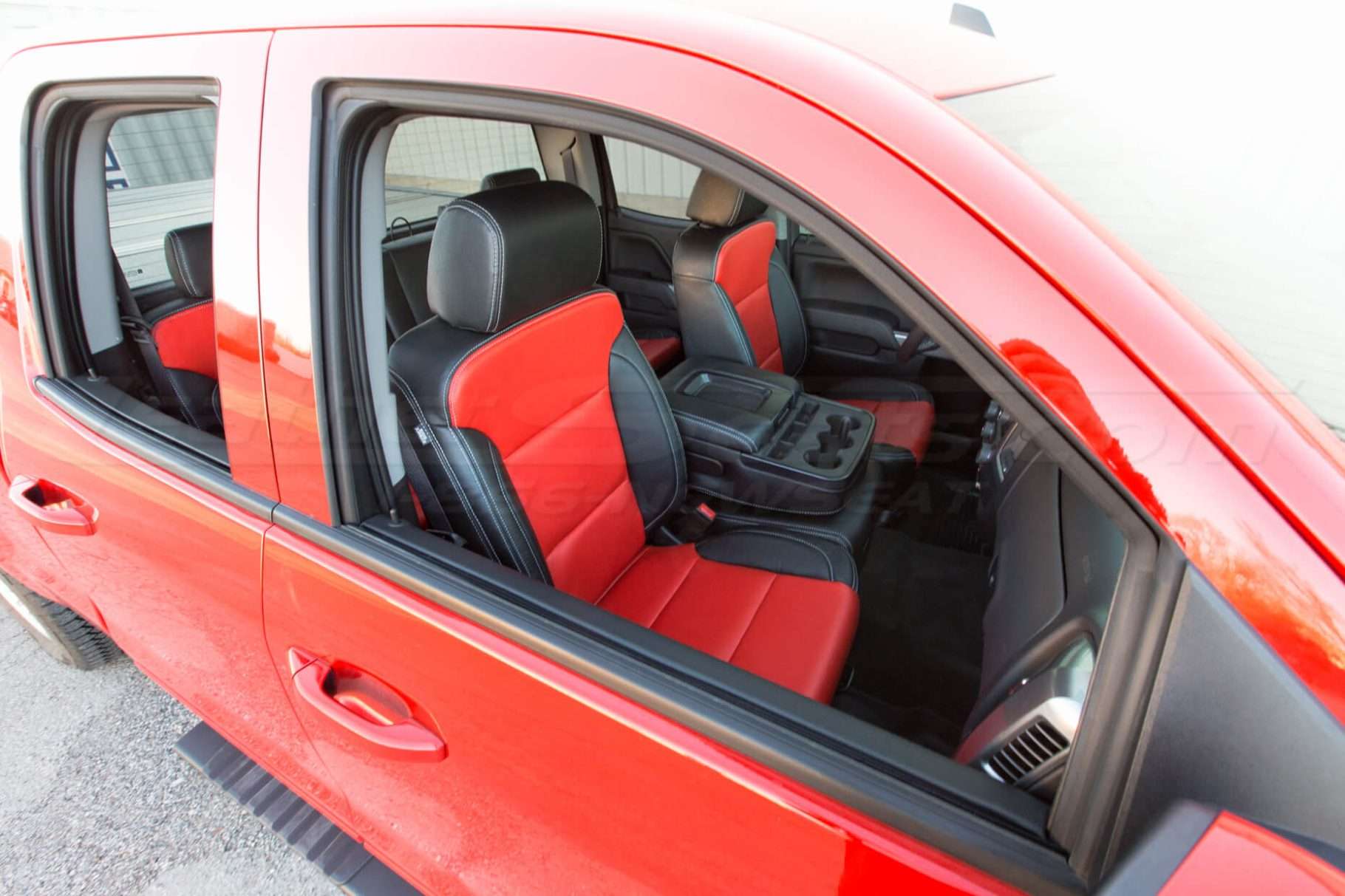 GMC Sierra leather upholstery kit - Black and Bright Red - Installed front passenger seat