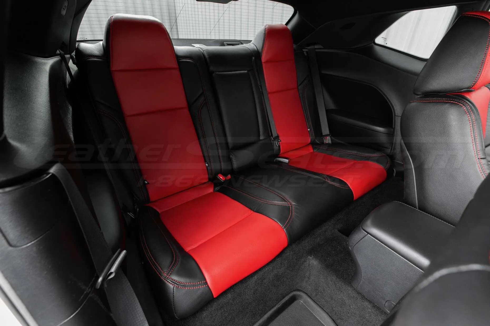 2015-2020 Dodge Challenger Installed - Black & Bright Red - Rear Seats