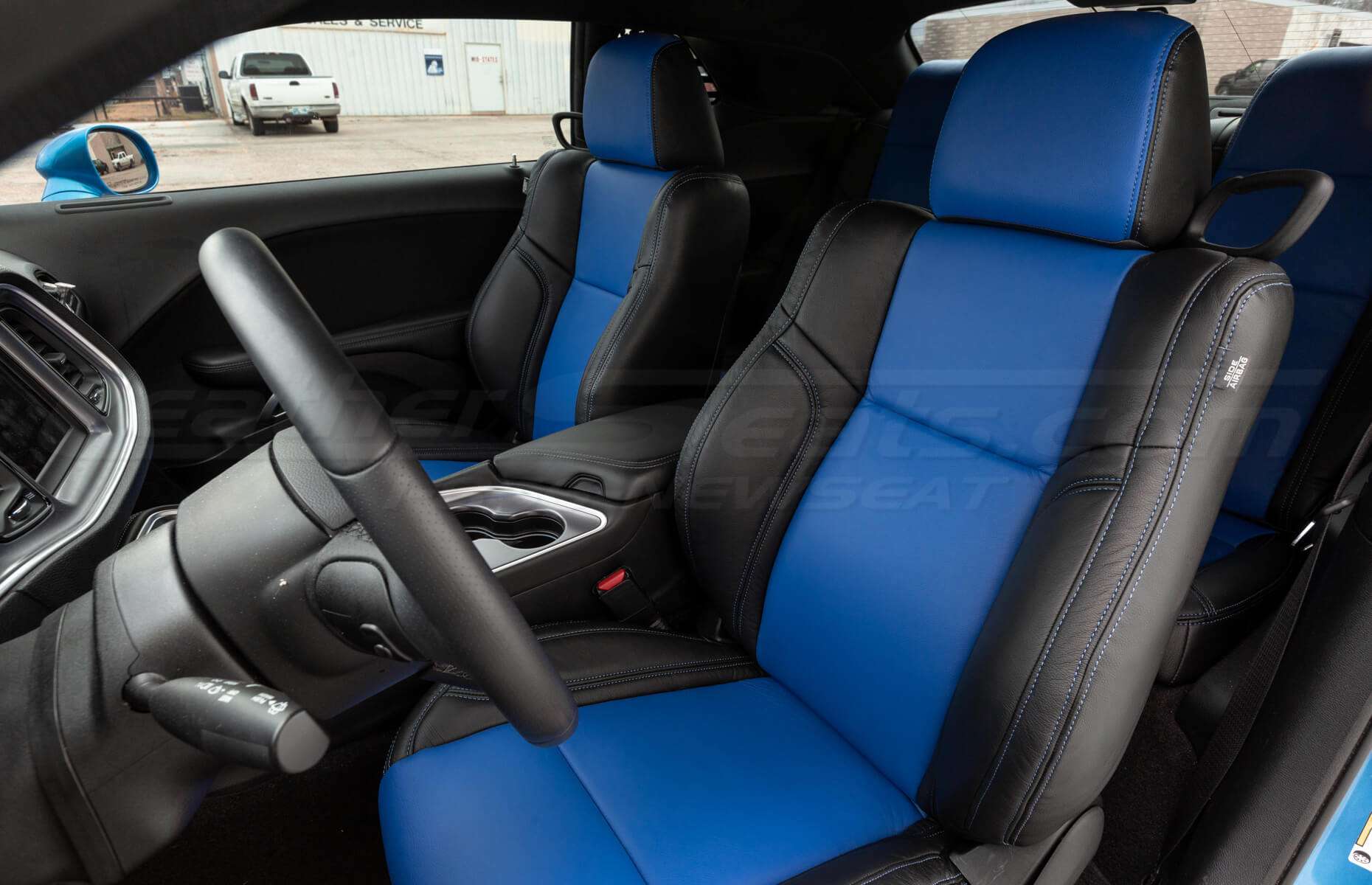 5-20 Dodge Challenger Two-Tone Black w/ Cobalt Centers - Front seat