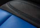5-20 Dodge Challenger Two-Tone Black w/ Cobalt Centers - Seat cushion double-stitching