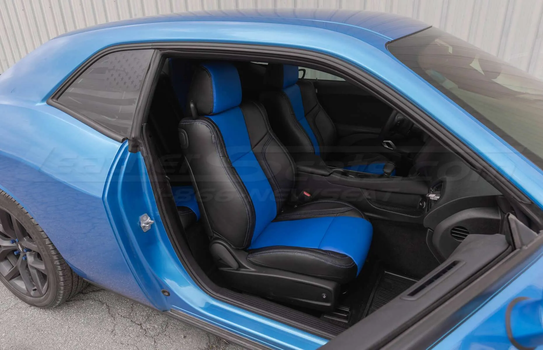 5-20 Dodge Challenger Two-Tone Black w/ Cobalt Centers - Front Passenger Seat wide angle