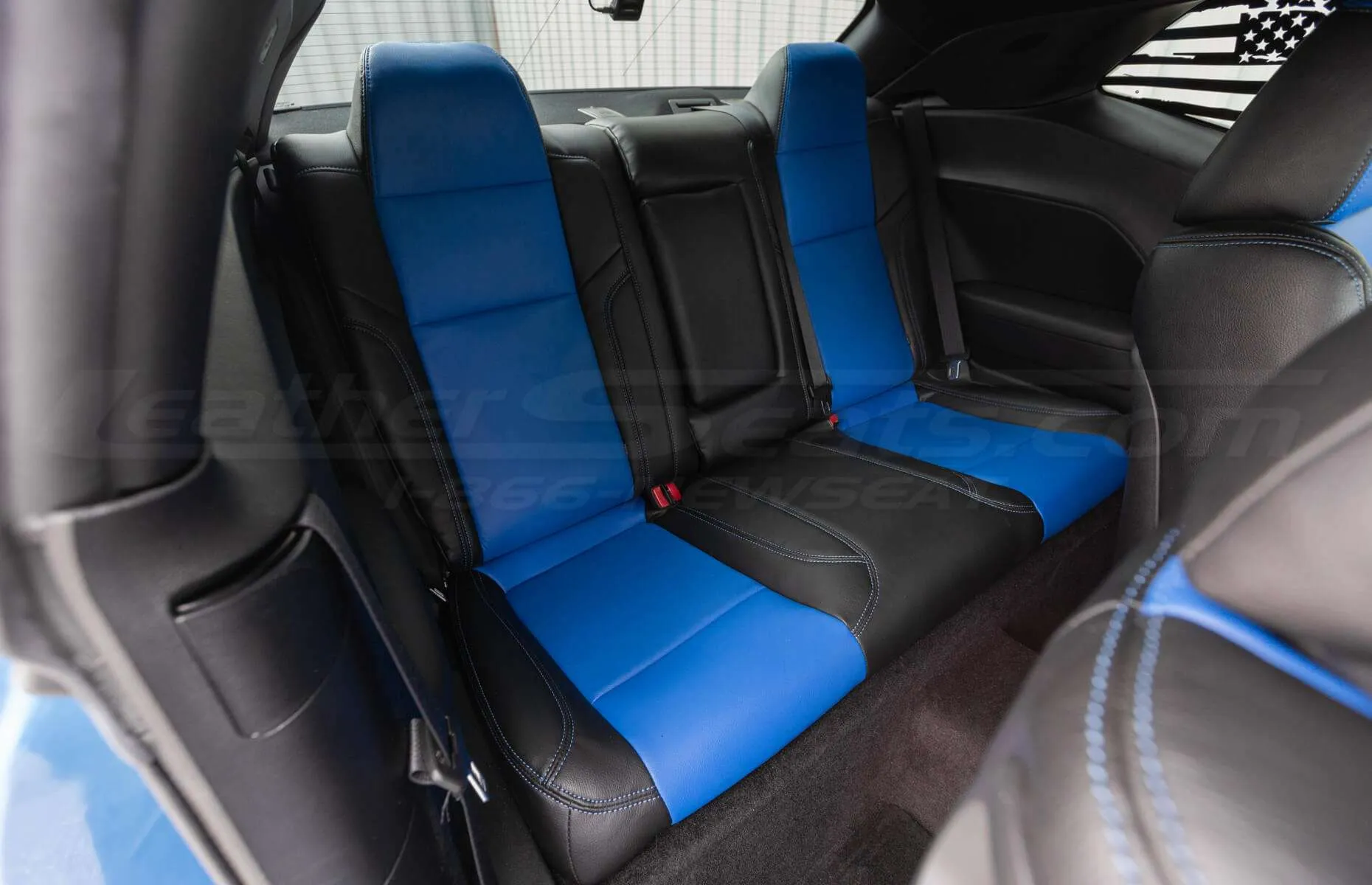 15-20 Dodge Challenger Two-Tone Black w/ Cobalt Centers - Rear seats