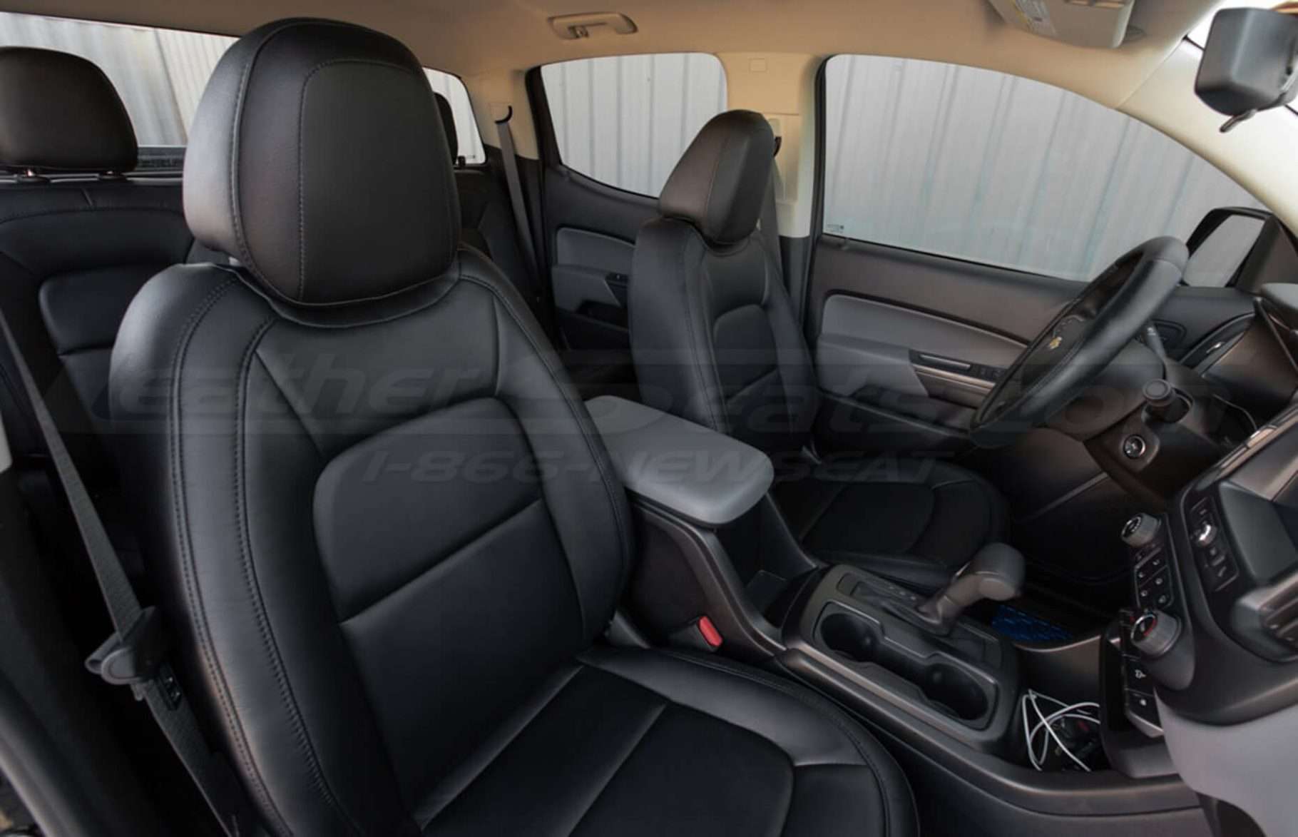 Installed 15-20 Chevrolet Colorado Leather Kit - Black - Overhead cropped front passenger seat